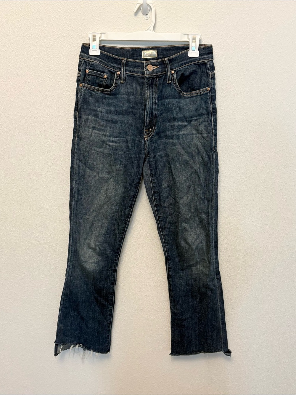 Mother Jeans The Insider Crop Step Fray in Girl Crush Blue Denim Stretch Size 27